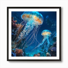 Jellyfishes In The Ocean Art Print