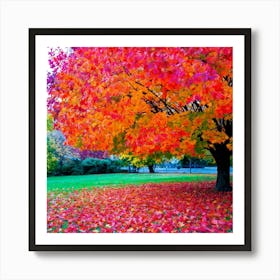 Anecdote Of An Autumnal Oak Tree Bathed In Brilliant Violet Hues In A Mid September Setting Leaves (2) Art Print