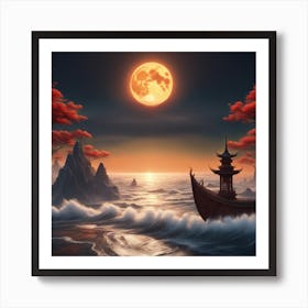 Chinese Boat In The Sea 1 Art Print