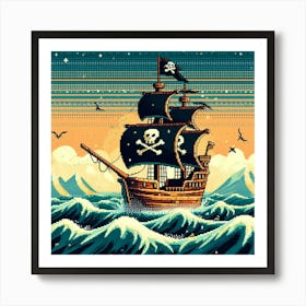 8-bit pirate ship Art Print