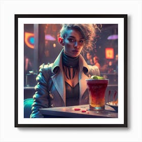 Cyberpunk bar scene Art Print