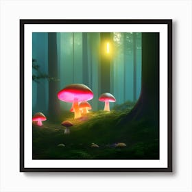 Mushrooms In The Forest Art Print