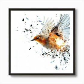 Robin Flying Through Shattered Glass Art Print