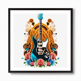 Electric Guitar With Roses 19 Art Print