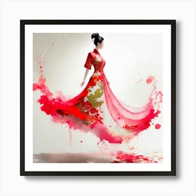 Chinese Woman In Red Dress Art Print