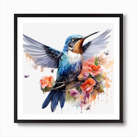 Harmony in Flight: Hummingbirds and the Blooming Blossom Art Print