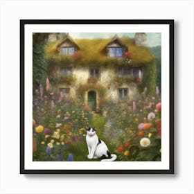 Cottage Garden, Gustav Klimt Inspired Cat 5 Art Print