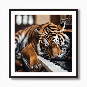 Playing tiger piano Art Print
