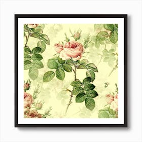 Roses Flowers Vintage Pattern Retro Floral Stem Art Print