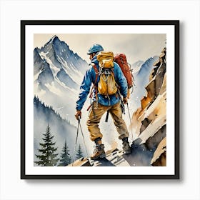 Water Colored Painting Of A Mountain Climber Water Color Spray 32k Resolution 3259909772 Art Print