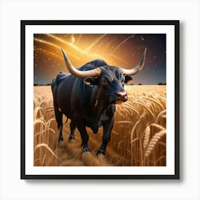 Bull In The Wheat Field 7 Art Print