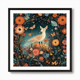 Deer In The Night The Magic of Watercolor: A Deep Dive into Undine, the Stunningly Beautiful Asian Goddess Art Print