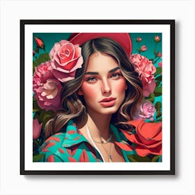 Portrait Of A Girl With Flowers Art Print