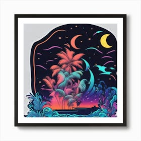 Palm Trees At Night Art Print