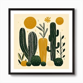 Rizwanakhan Simple Abstract Cactus Non Uniform Shapes Petrol 66 Art Print