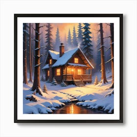 Cabin In The Woods Paintings Art Print 1 Art Print