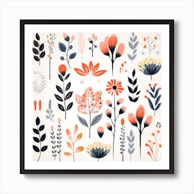 Set Of Flowers And Leaves Art Print