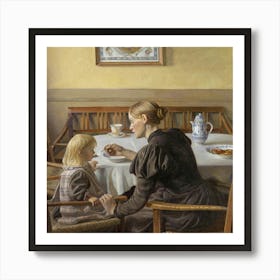 Mother And Child At Table Art Print