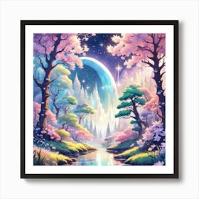 A Fantasy Forest With Twinkling Stars In Pastel Tone Square Composition 406 Art Print