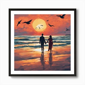 0 Two Lovers On The Banks Of The Sea With Sunsets B Esrgan V1 X2plus 5 Art Print