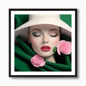 Woman In A White Hat Art Print