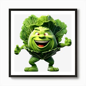 Cartoon Cabbage Head Art Print