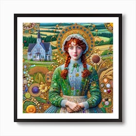 Village Girl In The Style of Collage Art Print