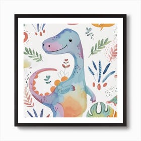 Plateosaurus Dinosaur Muted Pastels Pattern 3 Art Print