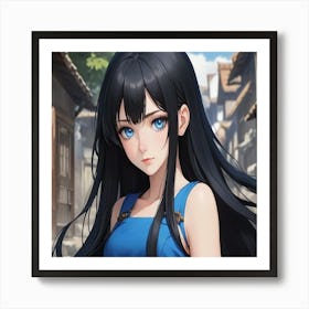 Anime Girl With Blue Dress Art Print