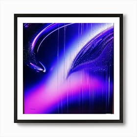 A Futuristic 1980s Poster Adorned With Iridescent Purple And Violet Waves Cascading Dynamically Dow (1) Art Print