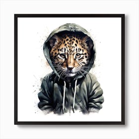 Watercolour Cartoon Leopard In A Hoodie 2 Art Print