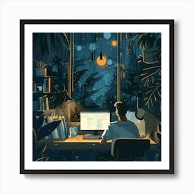 Night In The Office 1 Art Print