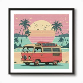 Vintage Vw Bus On The Beach Art Print