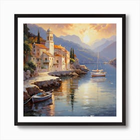 Monet's Glow: Enchanting Italian Coastal Impression Art Print