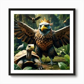 King Of The Birds In The Party Approaching Tortoise Looking Stern And Disapproving Art Print