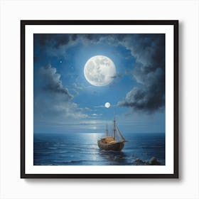 Moonlight On The Sea Art Print