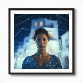 Woman In A City At Night in Mykonos  Art Print