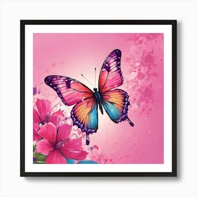 Butterfly And Flowers 17 Art Print