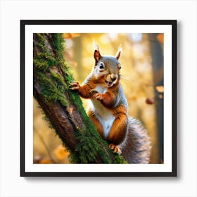 Squirrel In Autumn Forest 3 Art Print