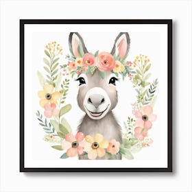 Floral Baby Donkey Nursery Illustration (24) Art Print