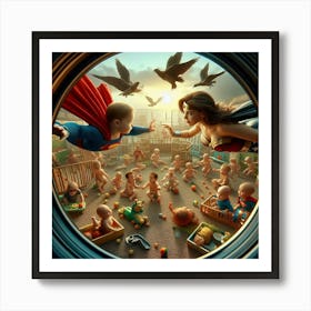 Superman And Supergirl Art Print