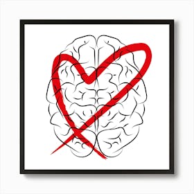 Heart Love Brain Mind Psychology Soul Illustration Drawing Feelings Couple Art Print