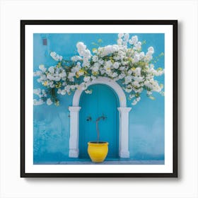 Blue Door With Flowers Art Print