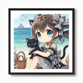 Cute Cat Girl Art Print