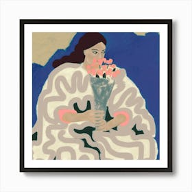 Woman With Bouquet Of Flowers Art Print