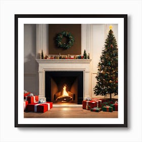 Christmas Tree In Front Of Fireplace 10 Art Print