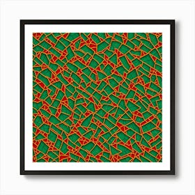 A Tile Pattern Featuring Abstract Geometric shapes, Rustic Green And Red Colors, Flat Art, 195 Art Print