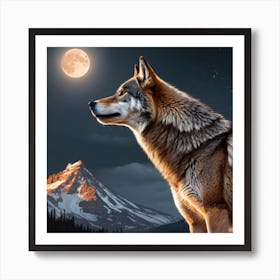 Wolf Howling At The Moon Art Print