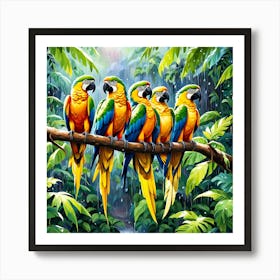 Parrots In The Rain art print Art Print