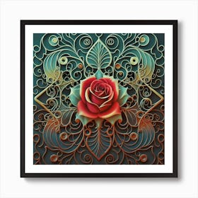 Stylized and intricate geometric black rose 19 Art Print